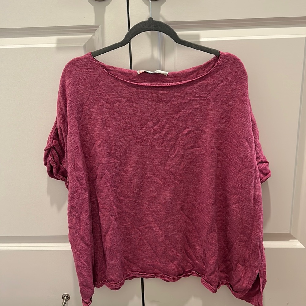 Magenta Free People Beach Oversized Short Sleeve Tee